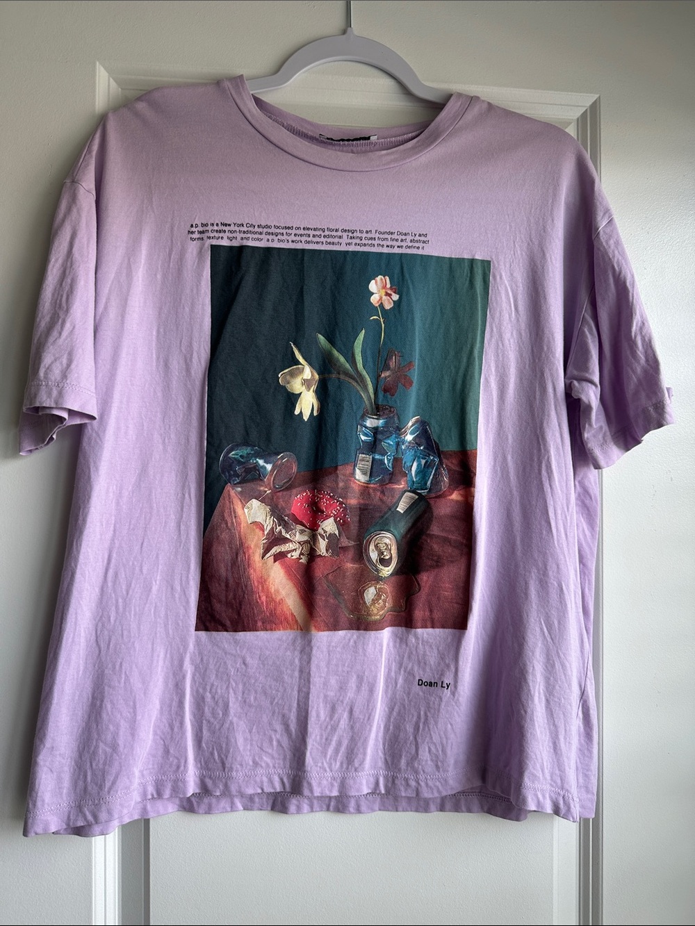 Zara Doan Ly Lilac Graphic Tee with Still Life Print